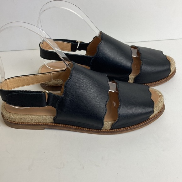 Anthropologie | Black Mollie Scalloped Sandals 37 Slingback Espadrilles Vacation - Picture 8 of 16
